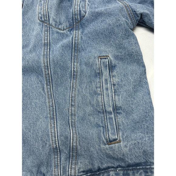 Womens Denim Jacket Button Up Fleece Lined with Pockets 100% Cotton Size 12 - Picture 3 of 12